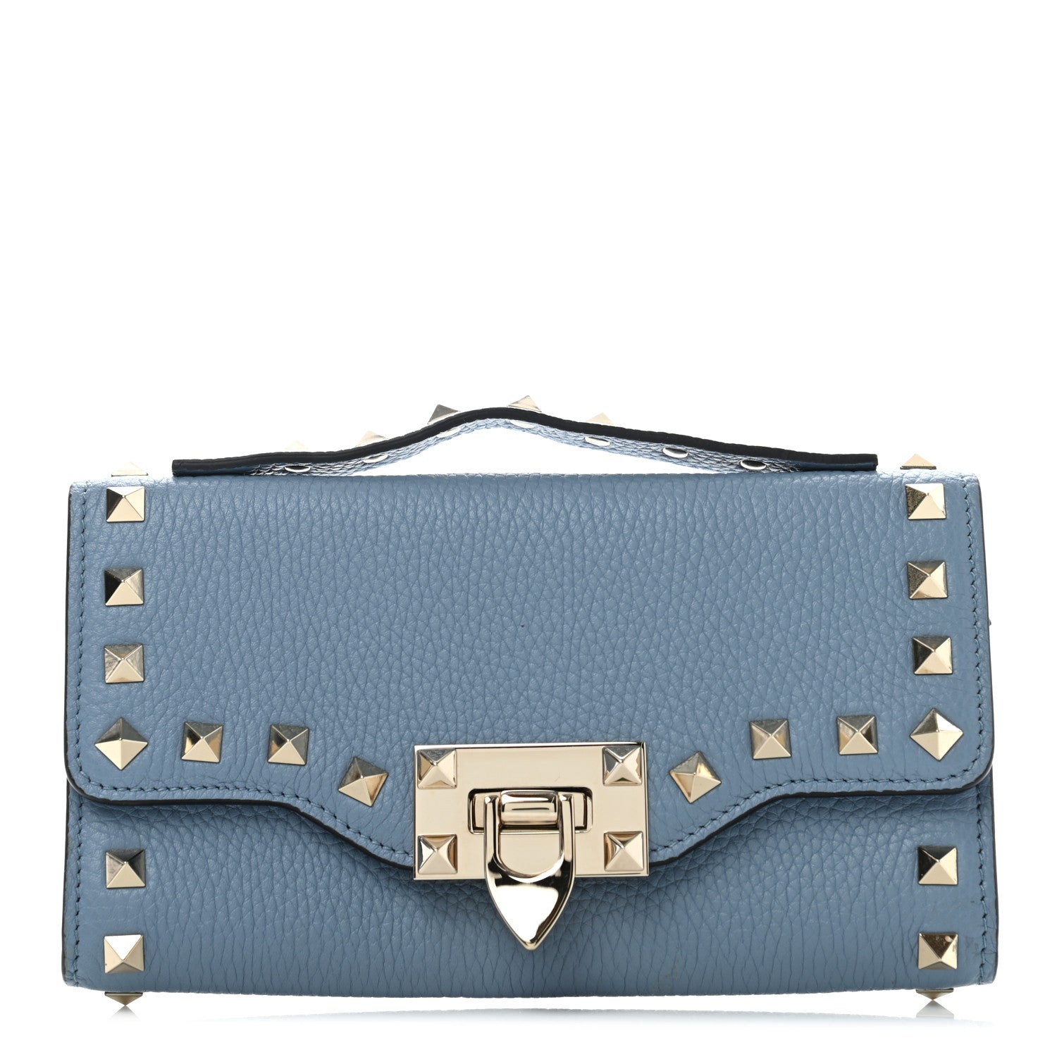 Valentino Garavani Pebbled Calfskin Rockstud Flip Lock Wallet On Chain Niagara 1 of 9