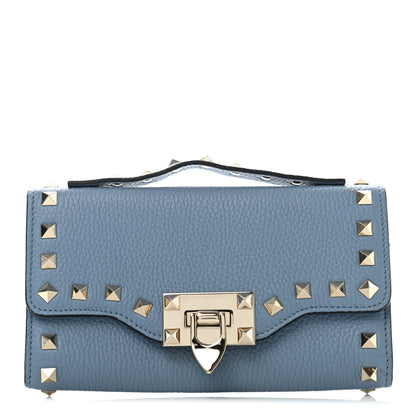 Valentino Garavani Pebbled Calfskin Rockstud Flip Lock Wallet On Chain Niagara 1 of 9