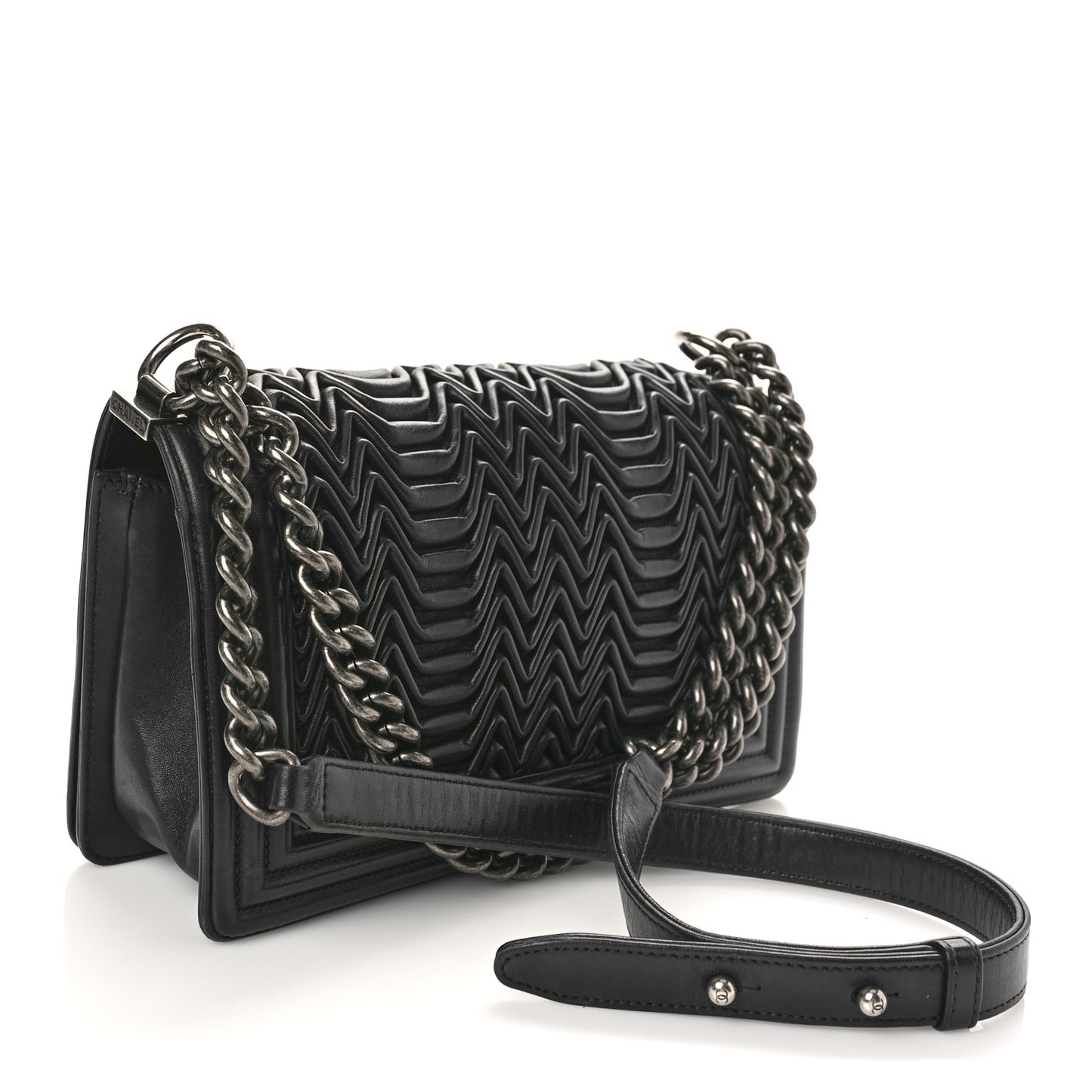 Calfskin Pleated Medium Boy Flap Black
