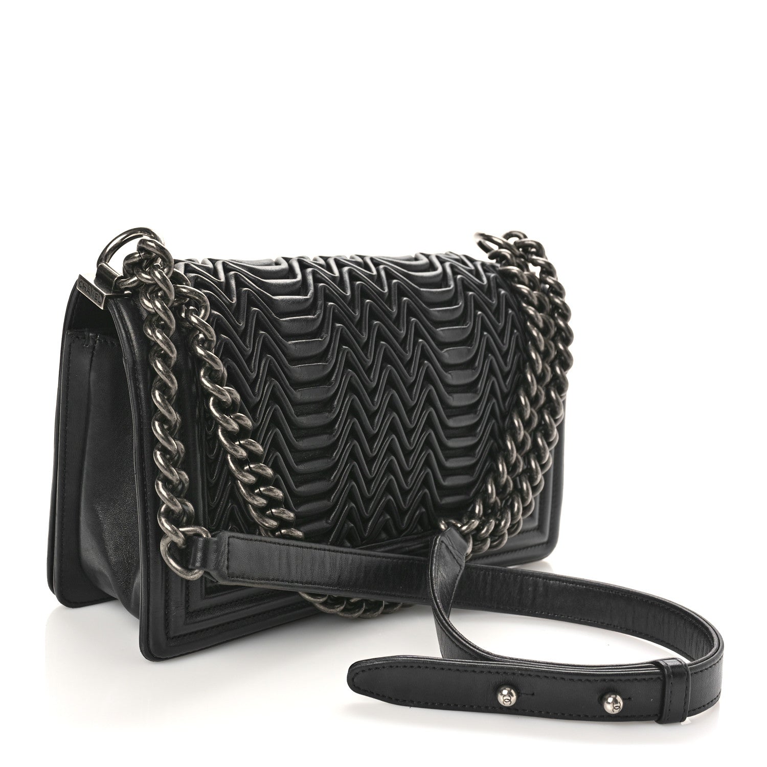 Chanel Calfskin Pleated Medium Boy Flap Black 2 of 12