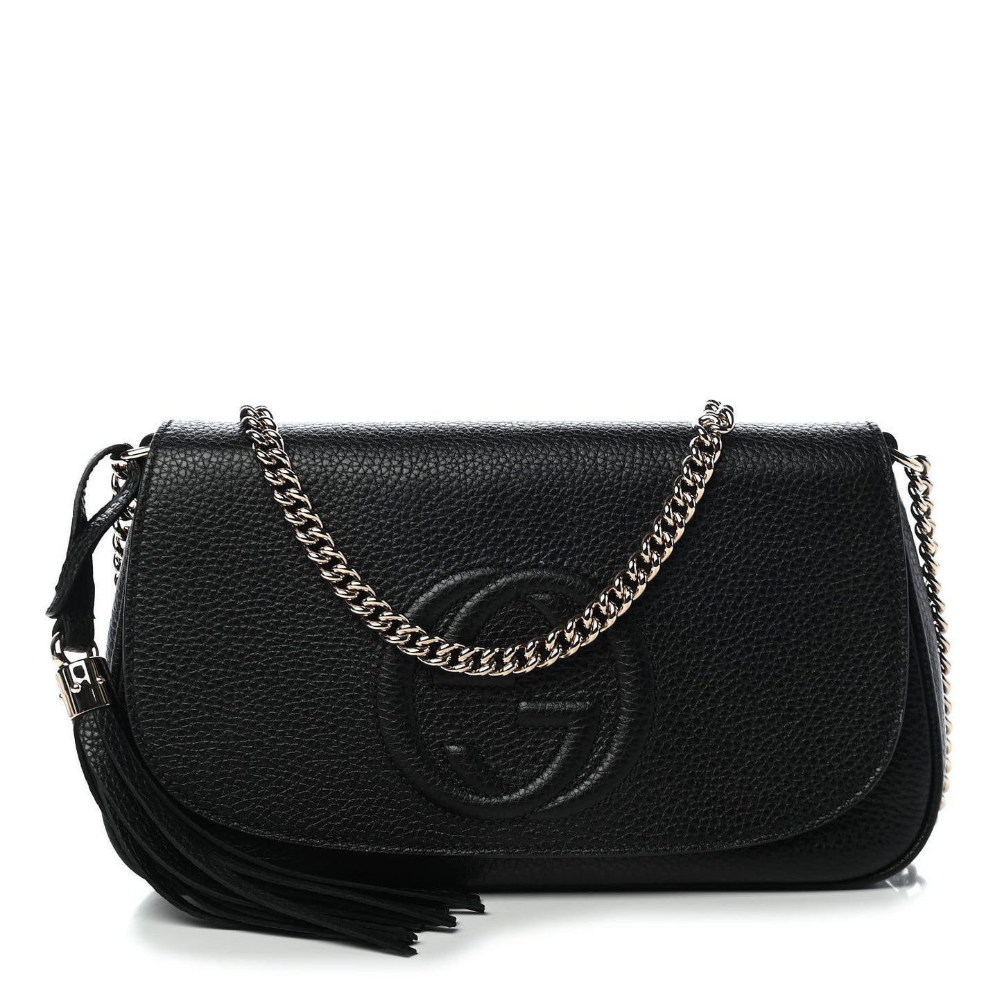 Pebbled Calfskin Medium Soho Flap Crossbody Black