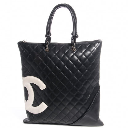 Chanel Calfskin Quilted Cambon Flat Tote Black White 1 of 8