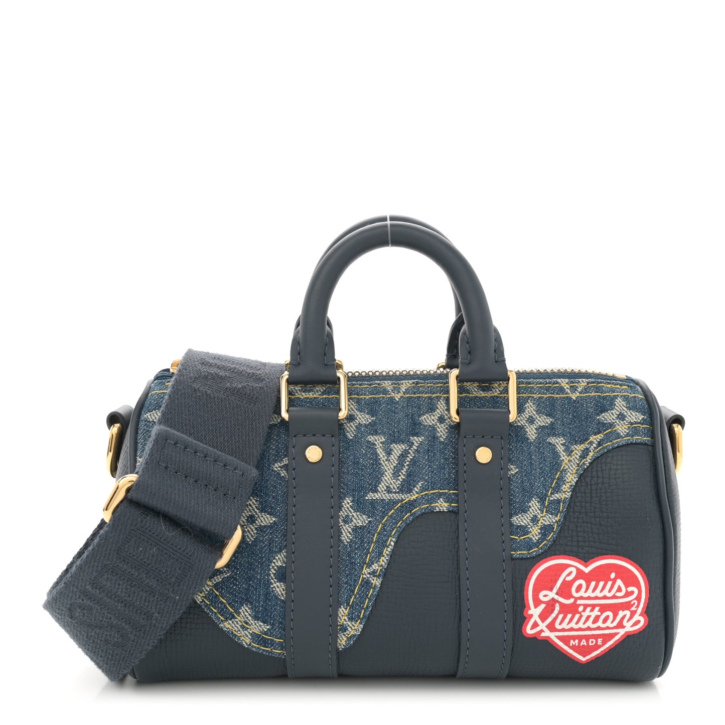 X NIGO Taurillon Monogram Denim Drip Keepall XS Blue Blue