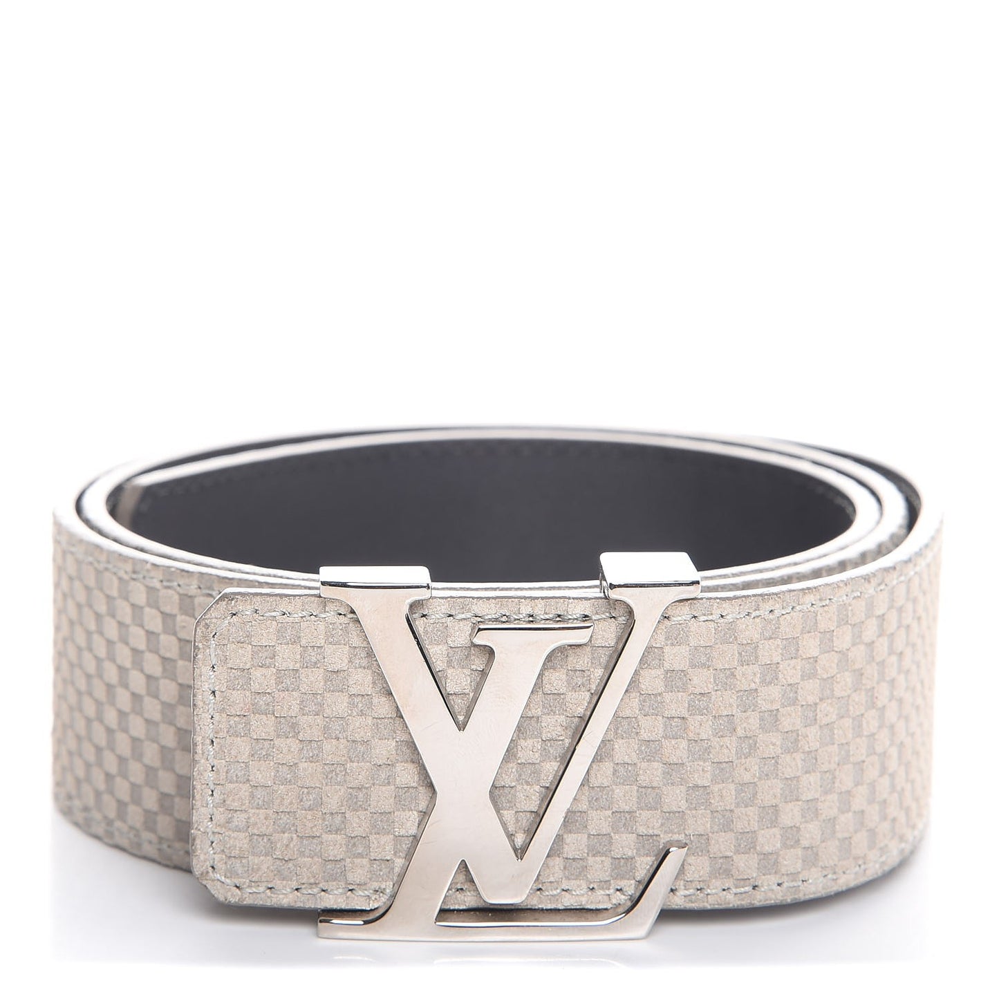 Suede Calfskin Mini Damier 40mm LV Initiales Belt 85 34 Grey