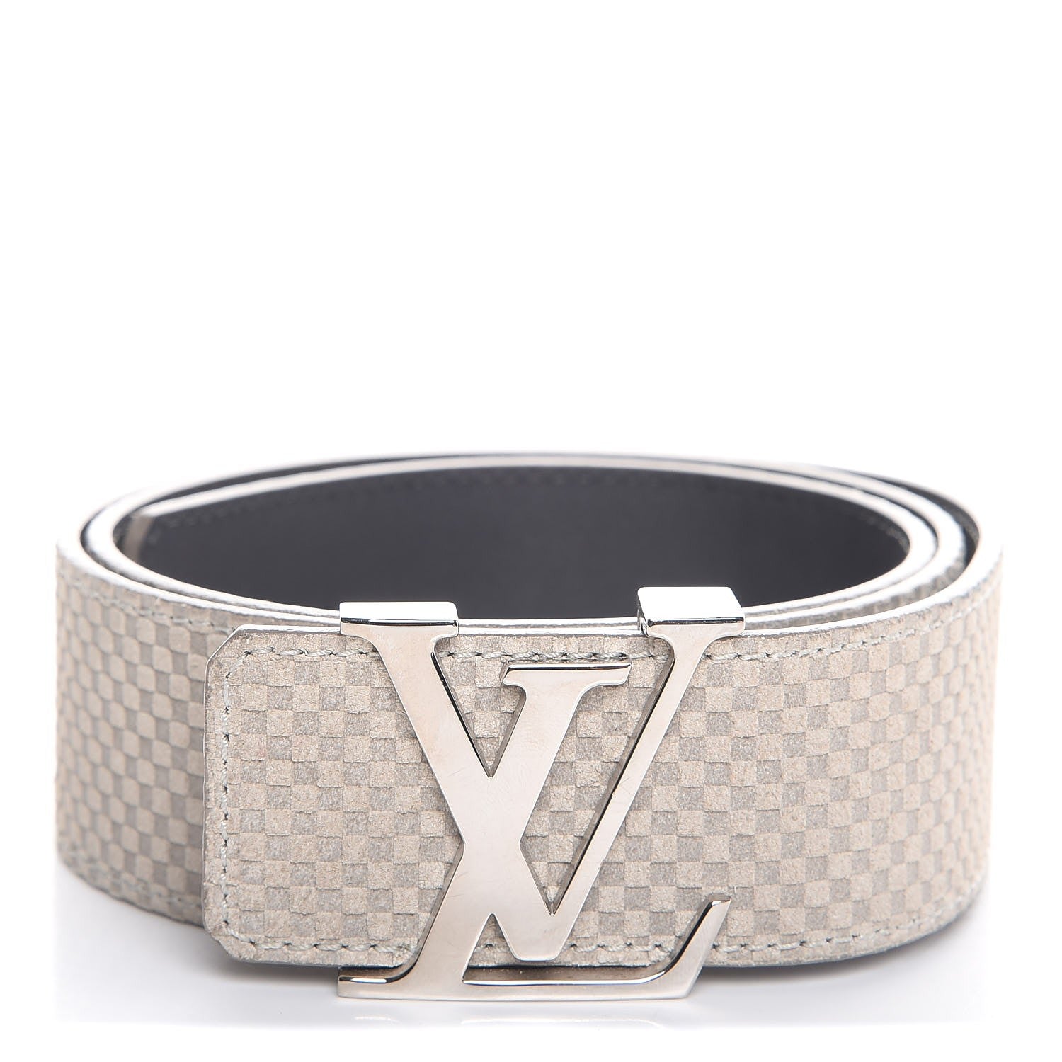Louis Vuitton Suede Calfskin Mini Damier 40mm LV Initiales Belt 85 34 Grey 1 of 9