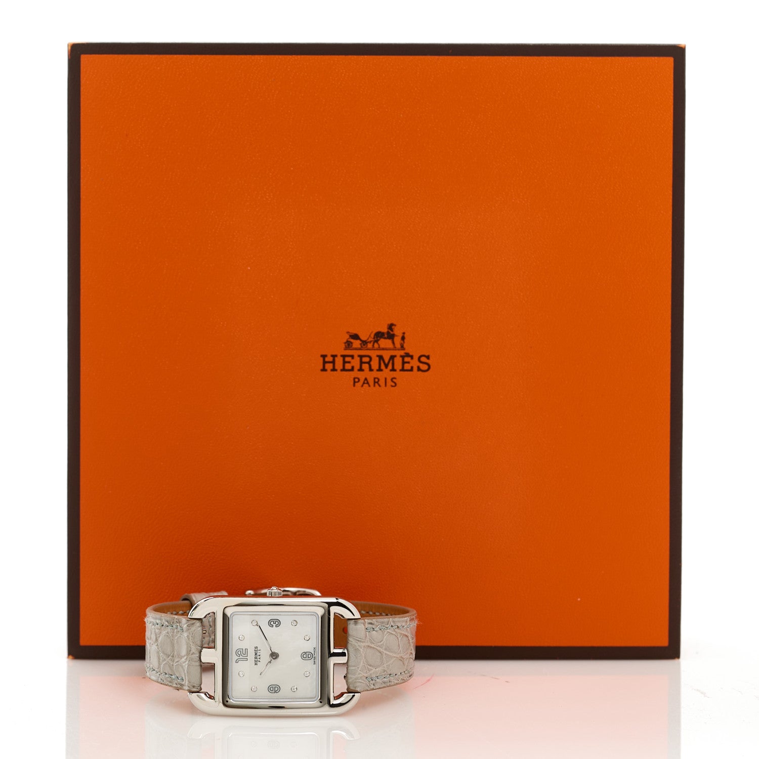 Hermes Stainless Steel Alligator Diamond Mother of Pearl 23mm Cape Cod Quartz Watch Gris Perle 5 of 5