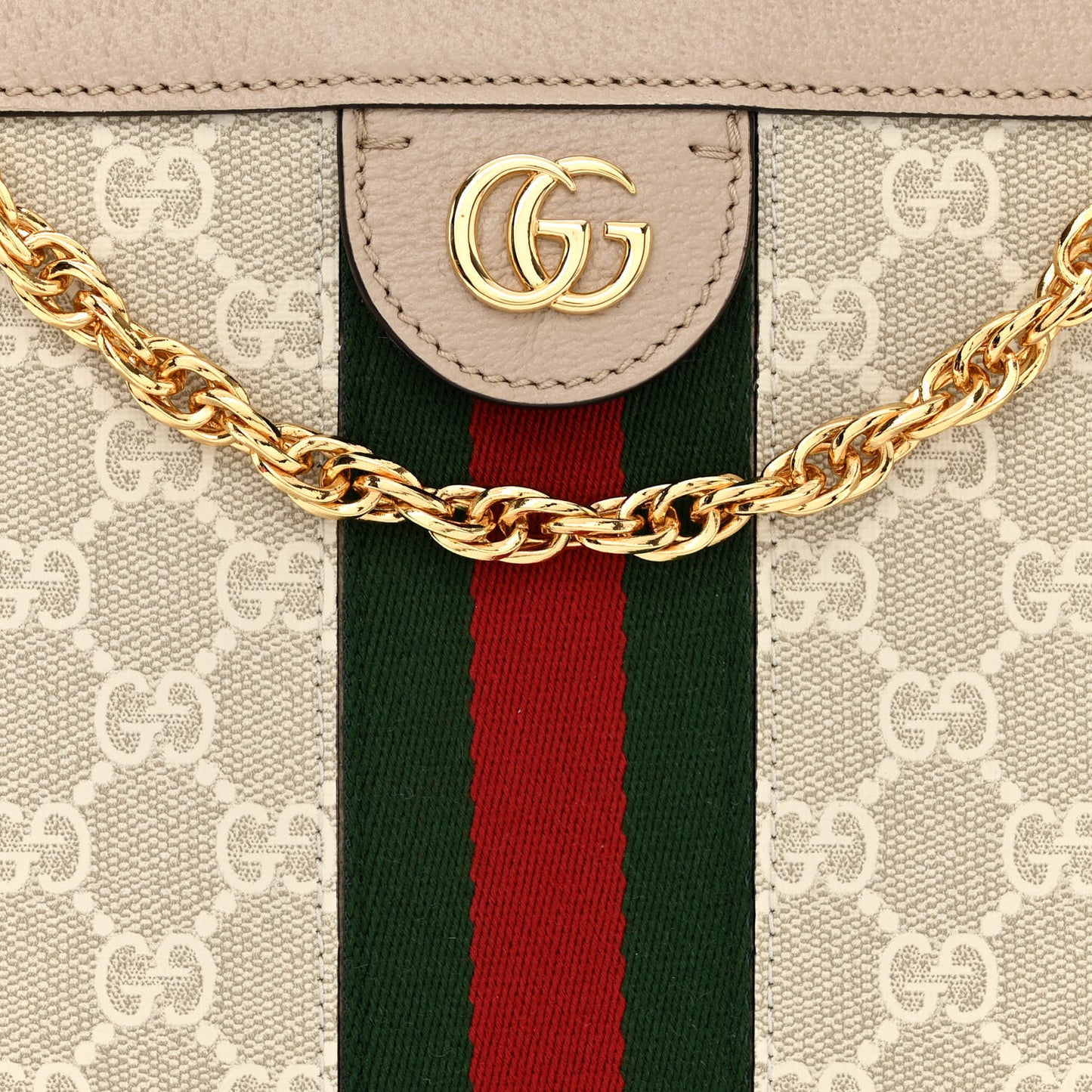 GG Supreme Monogram Textured Dollar Calfskin Web Small Ophidia Chain Shoulder Bag Beige Mystic White Oatmeal