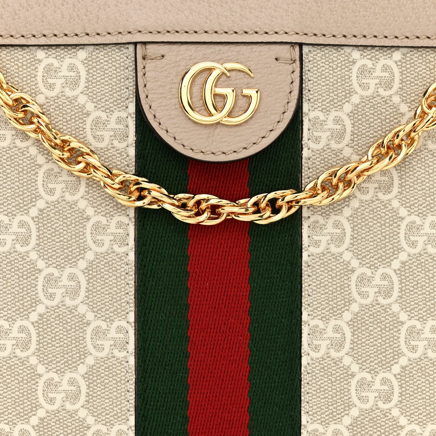Gucci GG Supreme Monogram Textured Dollar Calfskin Web Small Ophidia Chain Shoulder Bag Beige Mystic White Oatmeal 8 of 11