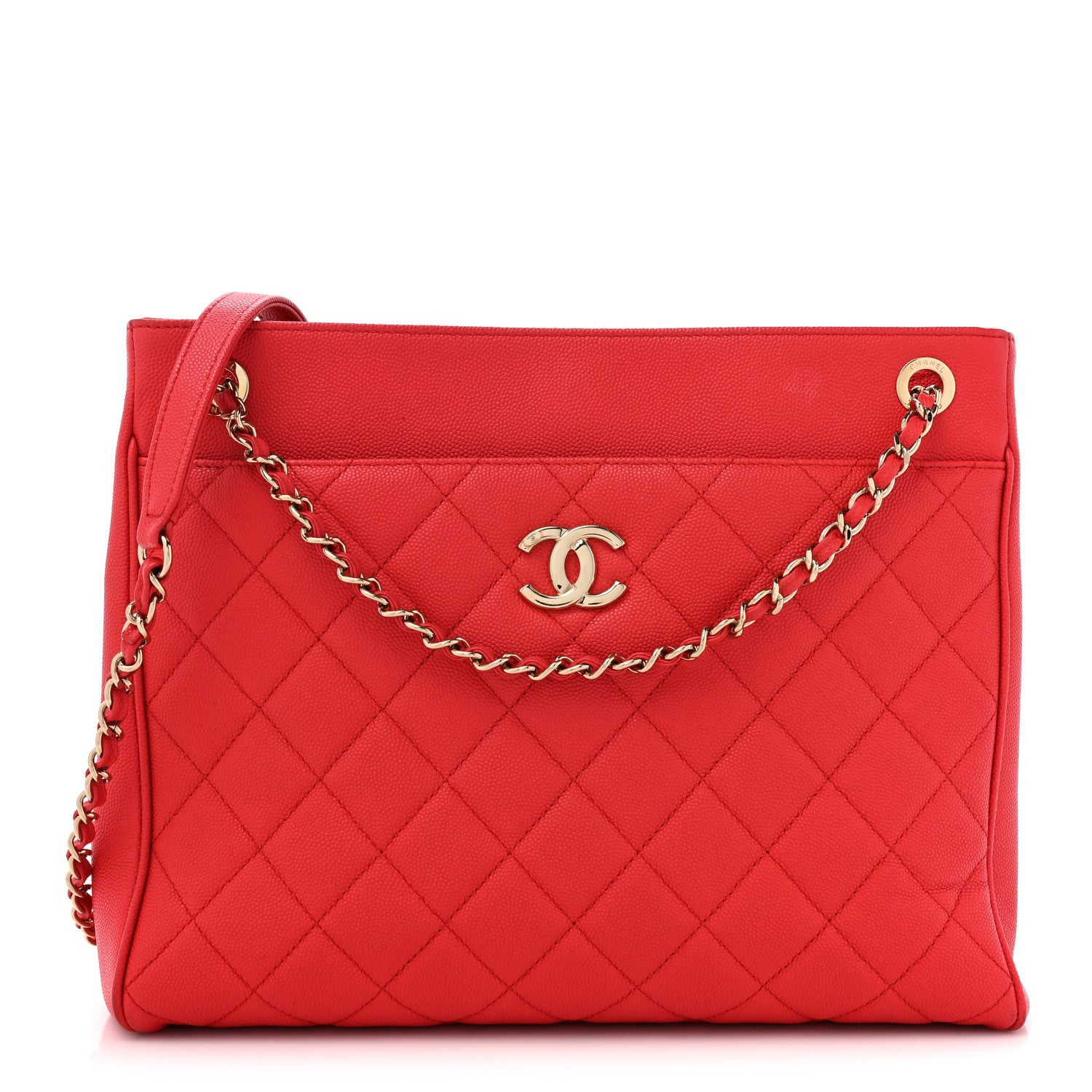 Chanel Caviar Quilted In Out Flap Shopping Tote Red 1 of 14