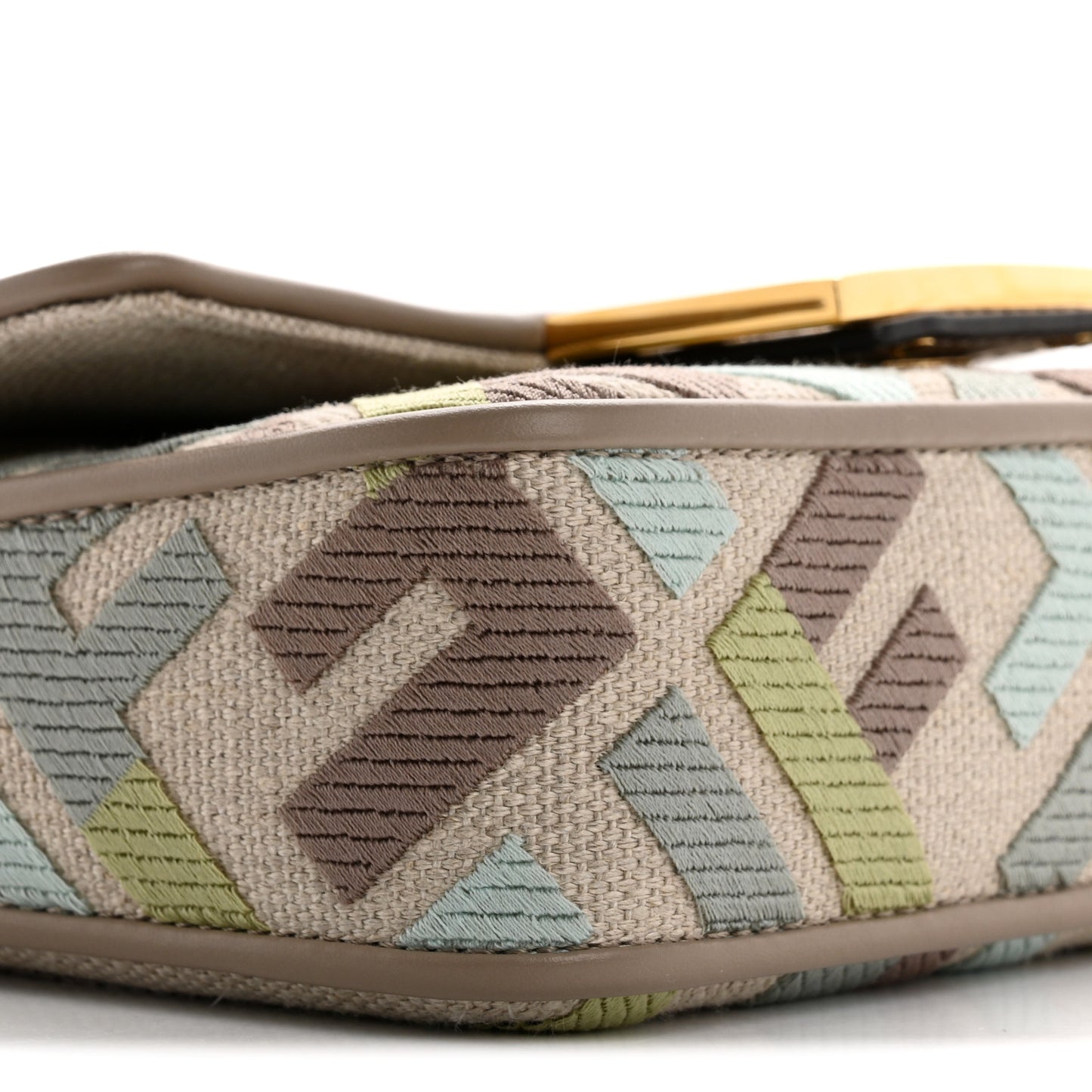 Canvas Vitello King Seta FF Embroidered Mini Baguette Matcha Milk Dove