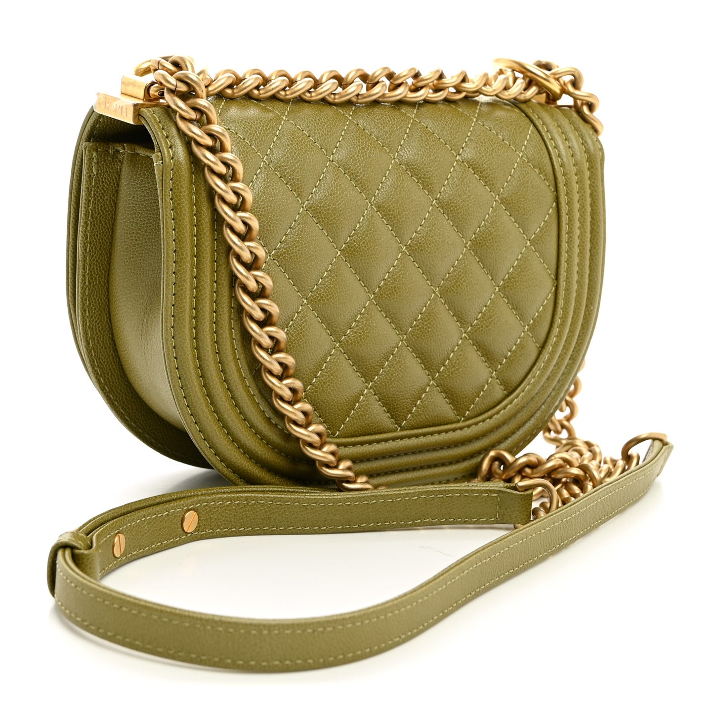 Caviar Quilted Small Boy Messenger Bag Green