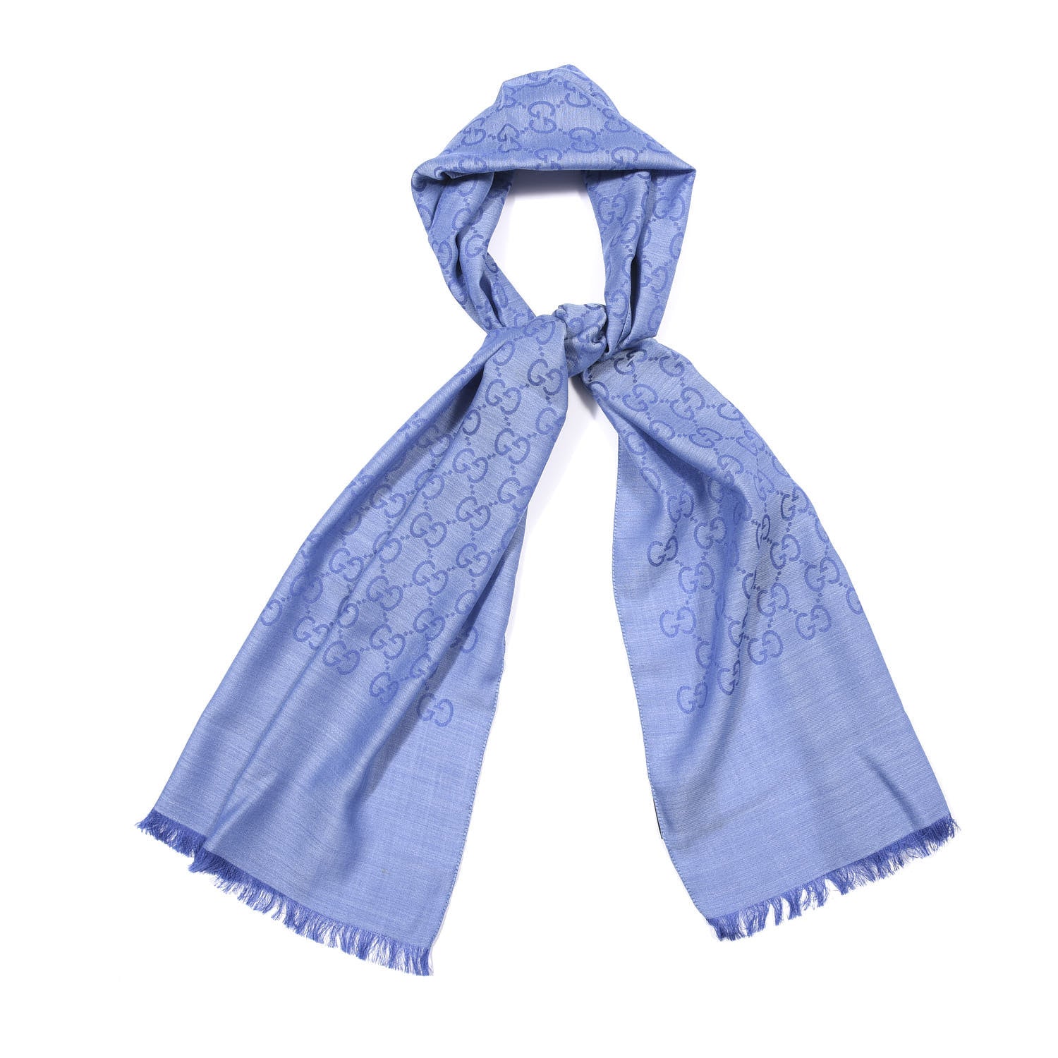 Gucci Wool Silk GG Monogram GGNat Scarf Sky Blue 1 of 3