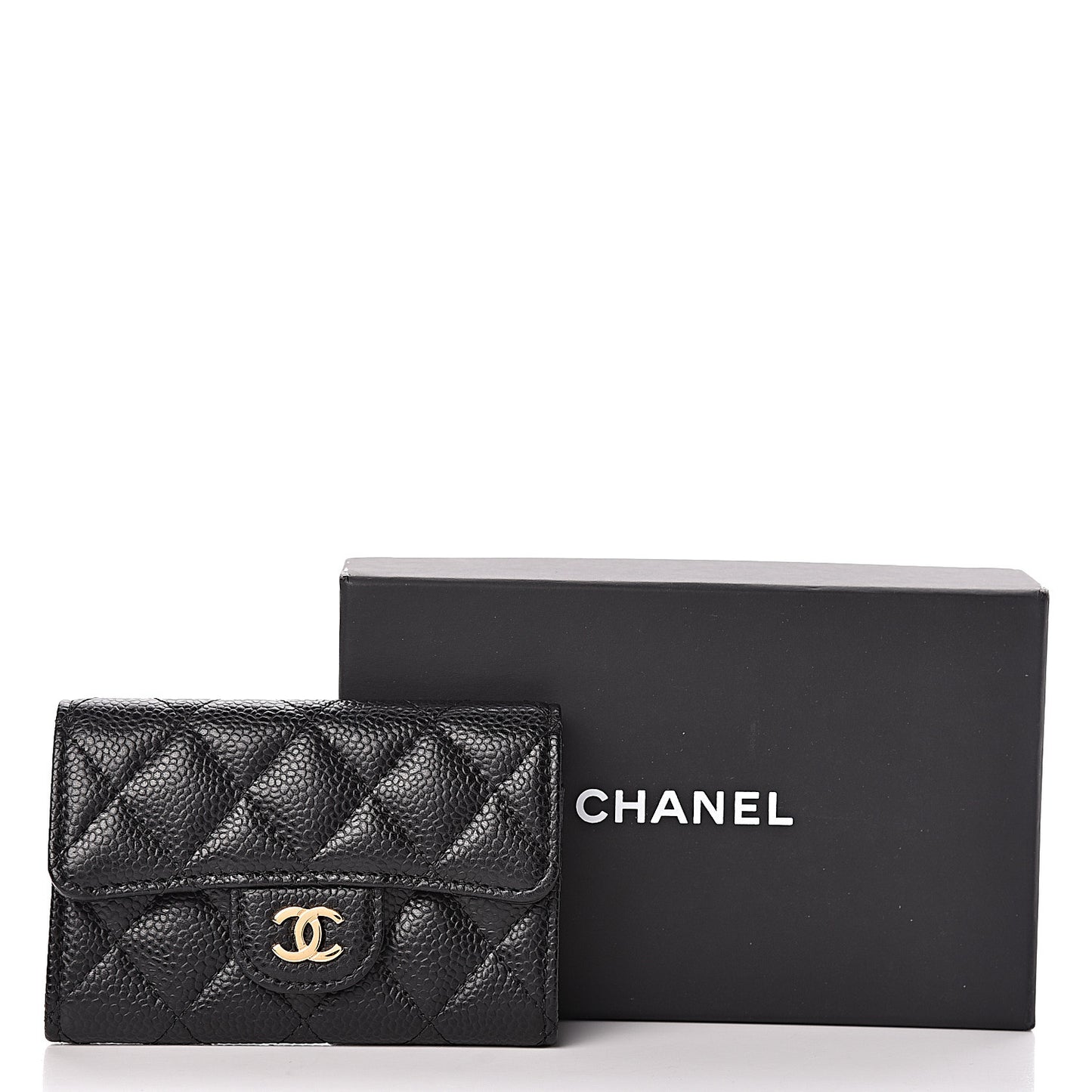 Caviar Quilted Flap Card Holder Black