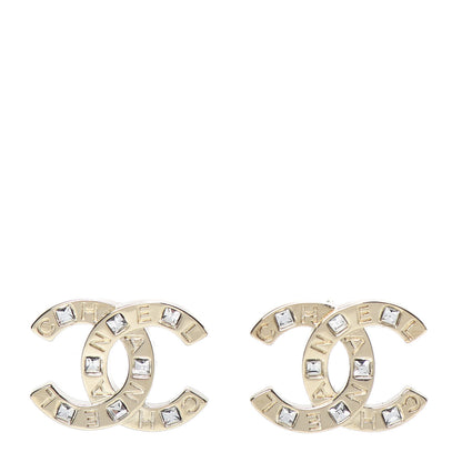 Chanel Crystal Metal CC Paris Button Stud Earrings Gold 1 of 5