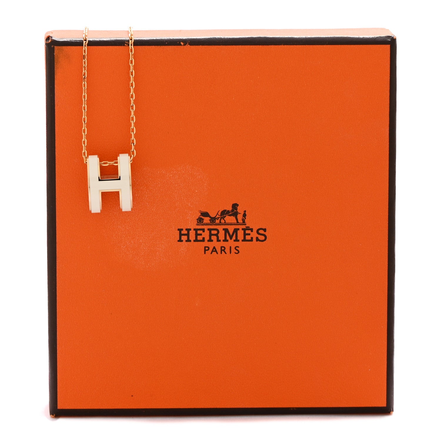 Hermes Lacquered Gold Pop H Pendant Necklace White 8 of 8