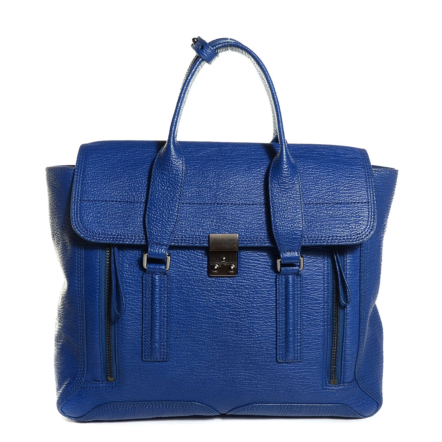 3.1 Phillip Lim 3.1 Textured Calfskin Large Pashli Satchel Cobalt 1 of 12