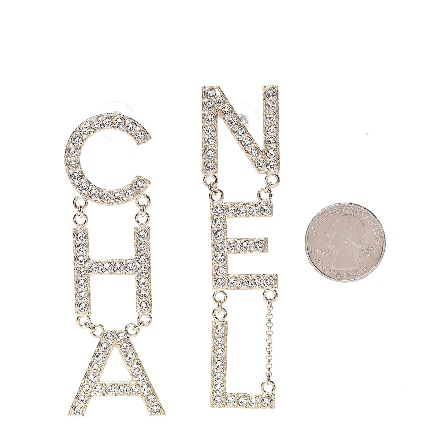 Crystal Cha-Nel Logo Drop Earrings Gold