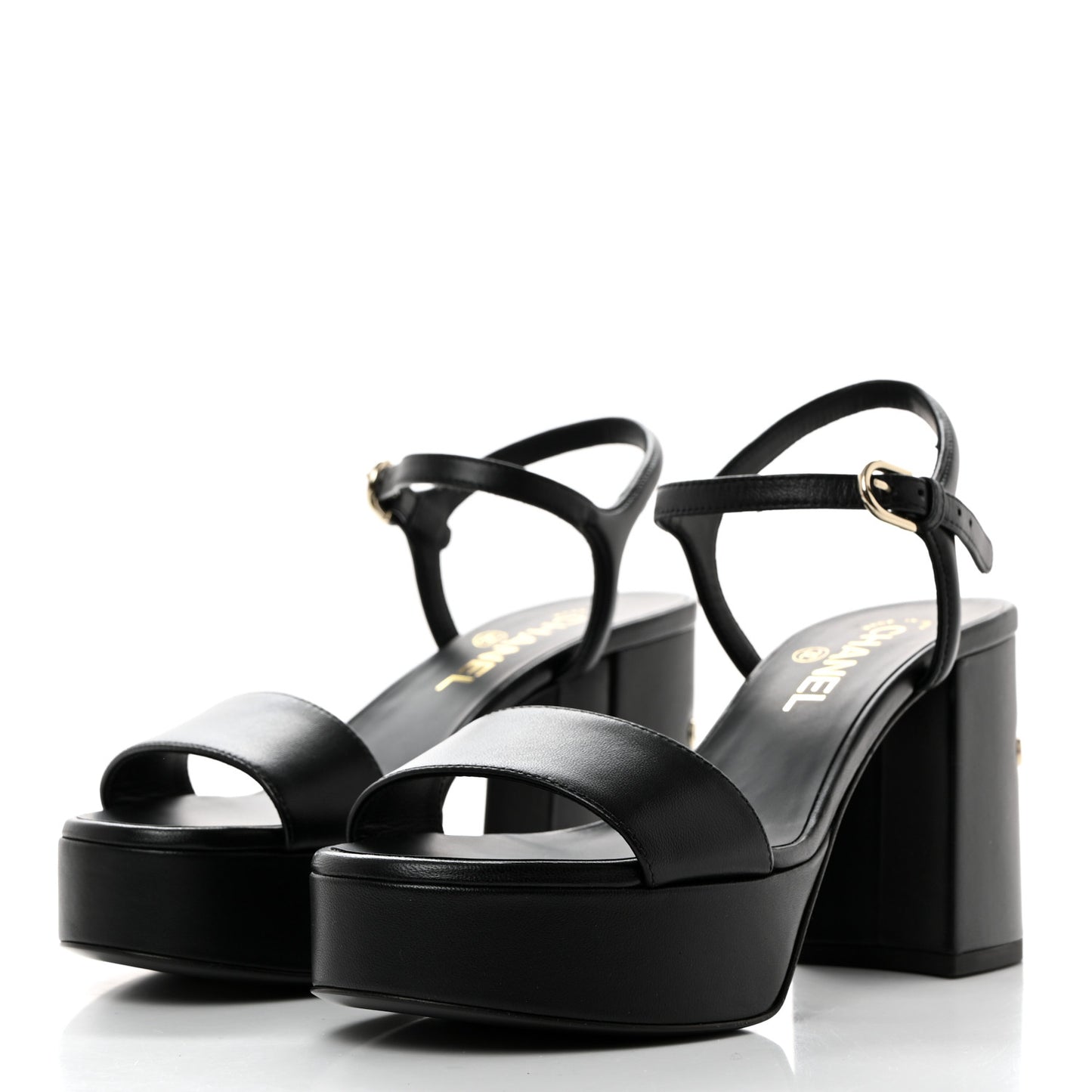 Lambskin Logo Platform Sandals 38 Black