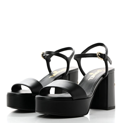 Chanel Lambskin Logo Platform Sandals 38 Black 3 of 11