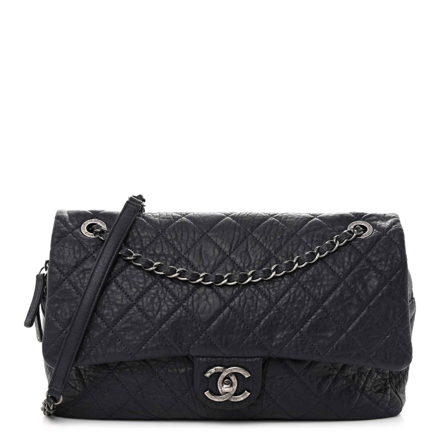 Chanel Sheepskin Quilted Jumbo Easy Flap Navy Blue 1 of 12