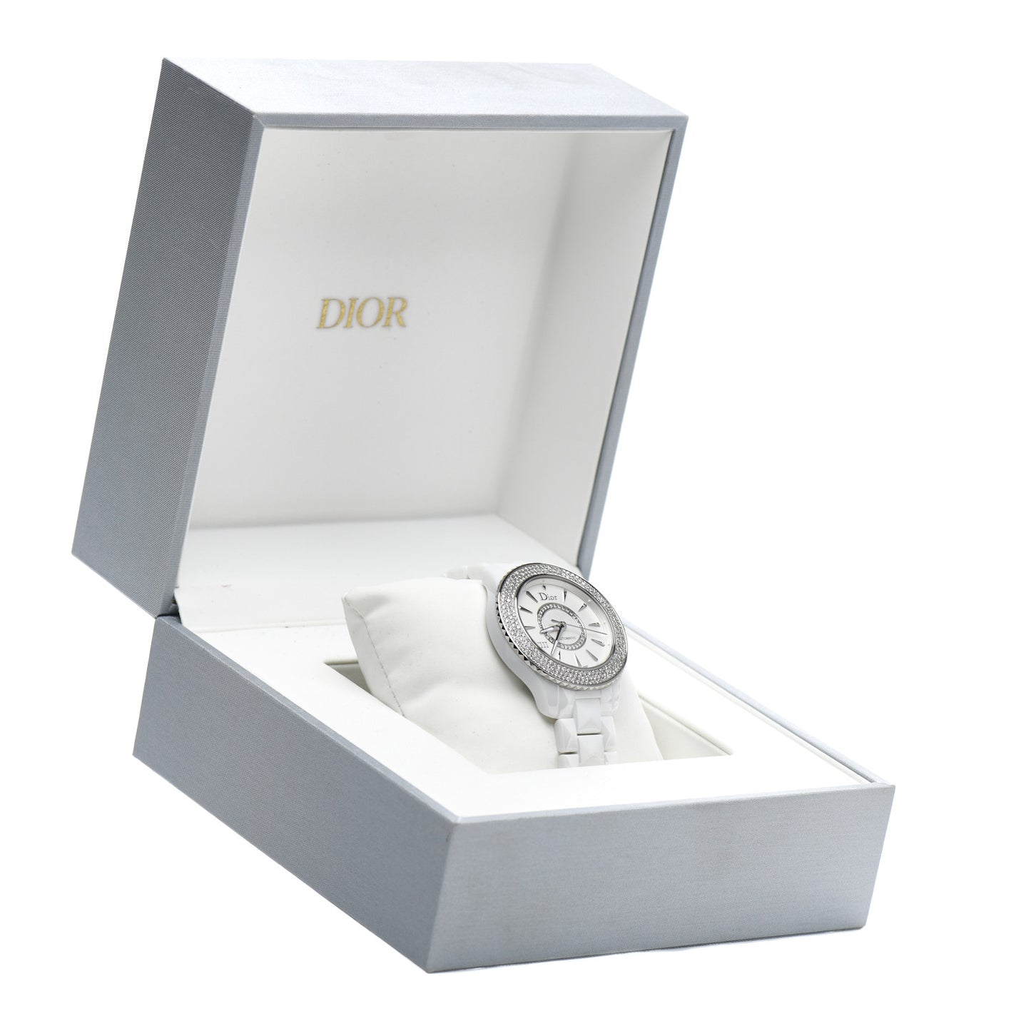 Stainless Steel Ceramic Diamond Pave Bezel Mother of Pearl 38mm Dior VIII Automatic Watch White