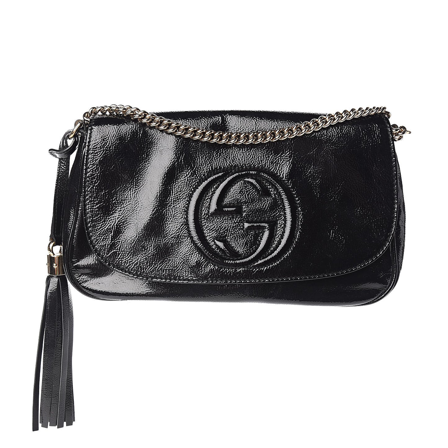 Patent Medium Soho Flap Crossbody Black