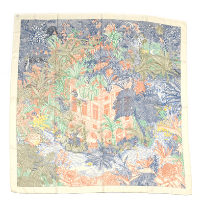 Hermes Cashmere Silk Faubourg Tropical Shawl 140 White Bleu Abricot 1 of 6