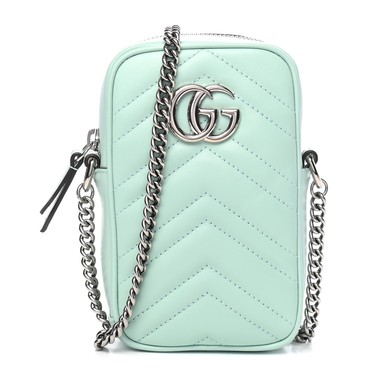 Gucci Calfskin Matelasse Mini GG Marmont Crossbody Bag Water Green 1 of 9