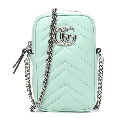 Gucci Calfskin Matelasse Mini GG Marmont Crossbody Bag Water Green 1 of 9