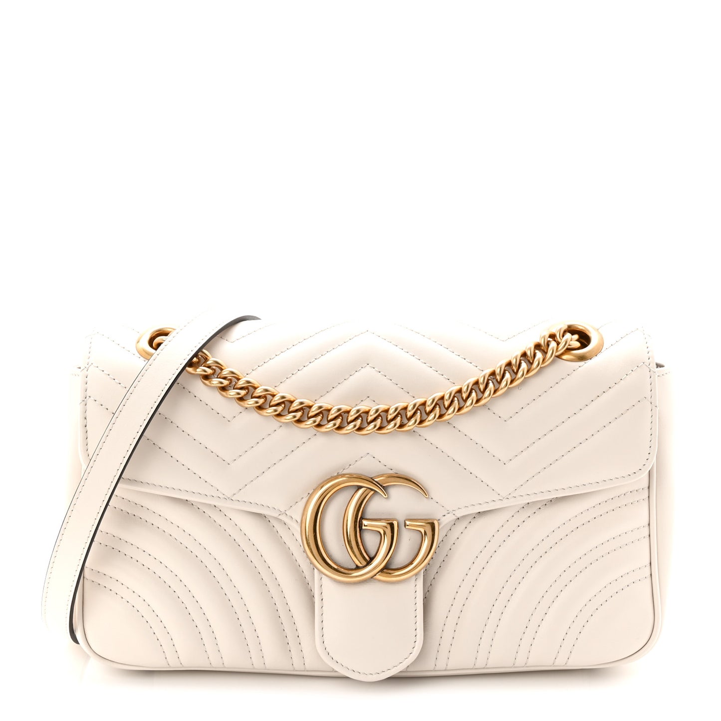 Calfskin Matelasse Small GG Marmont Shoulder Bag White