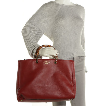 Gucci Calfskin Large Bamboo Shopper Tote Red 2 of 9