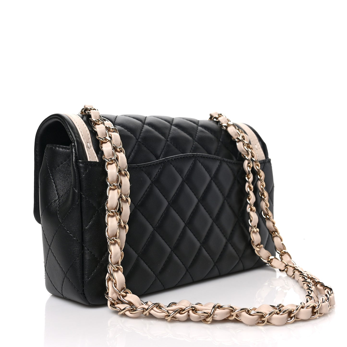 Lambskin Quilted Bicolor Flap Black Beige