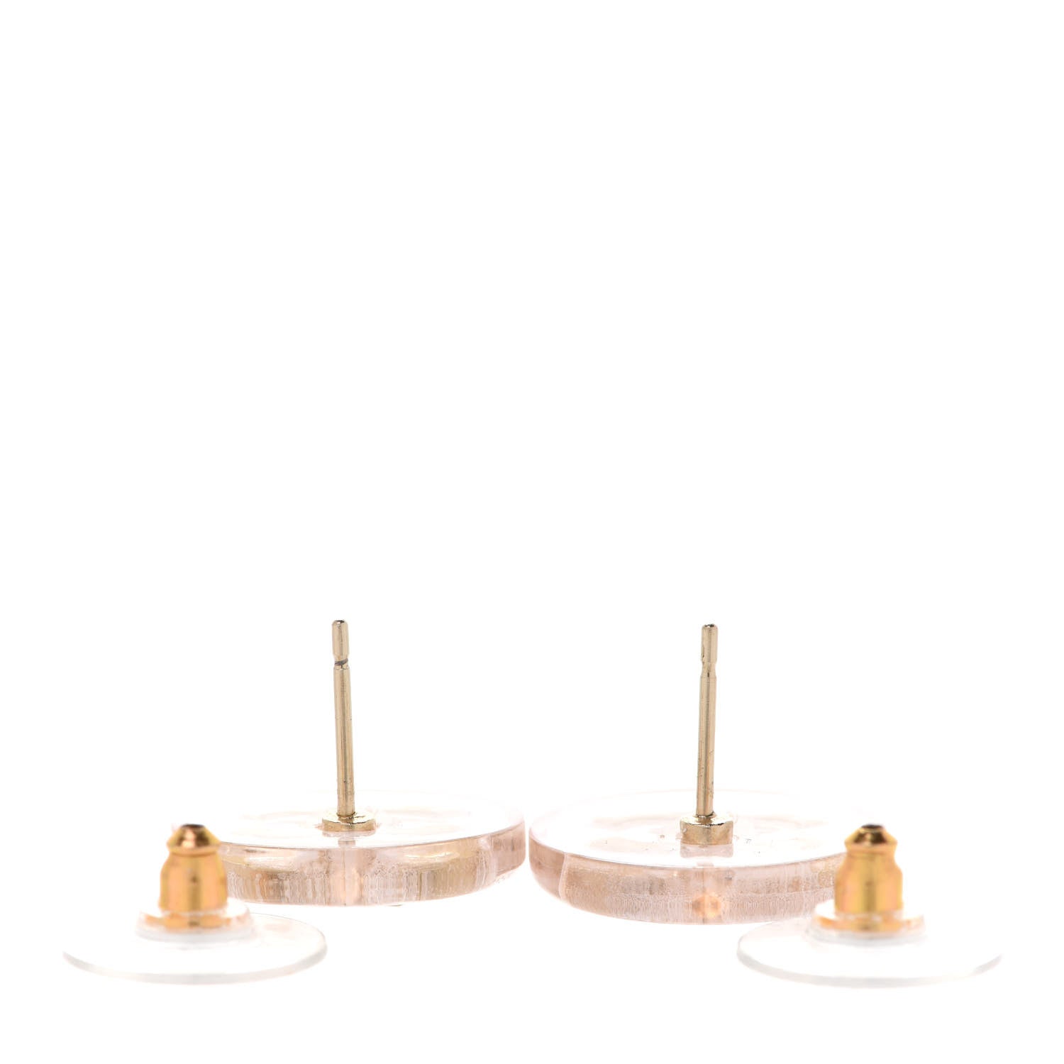 Chanel Resin Crystal CC Button Earrings Gold Transparent 3 of 5