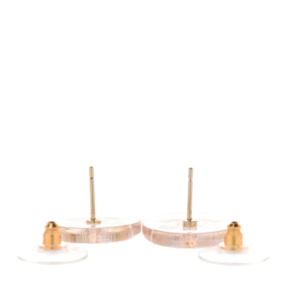 Chanel Resin Crystal CC Button Earrings Gold Transparent 3 of 5