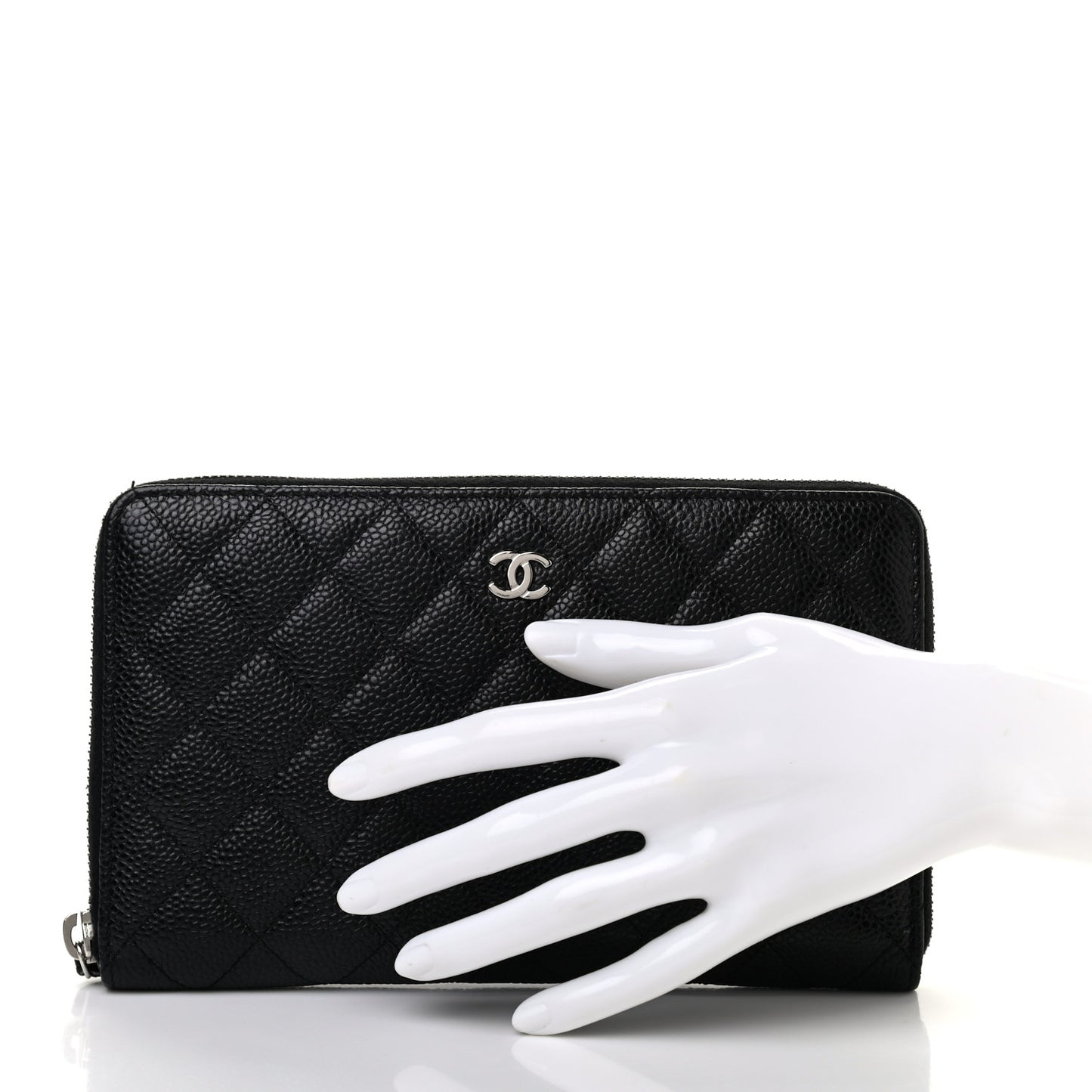 Caviar Quilted Large Zip Around Organizer Wallet Black