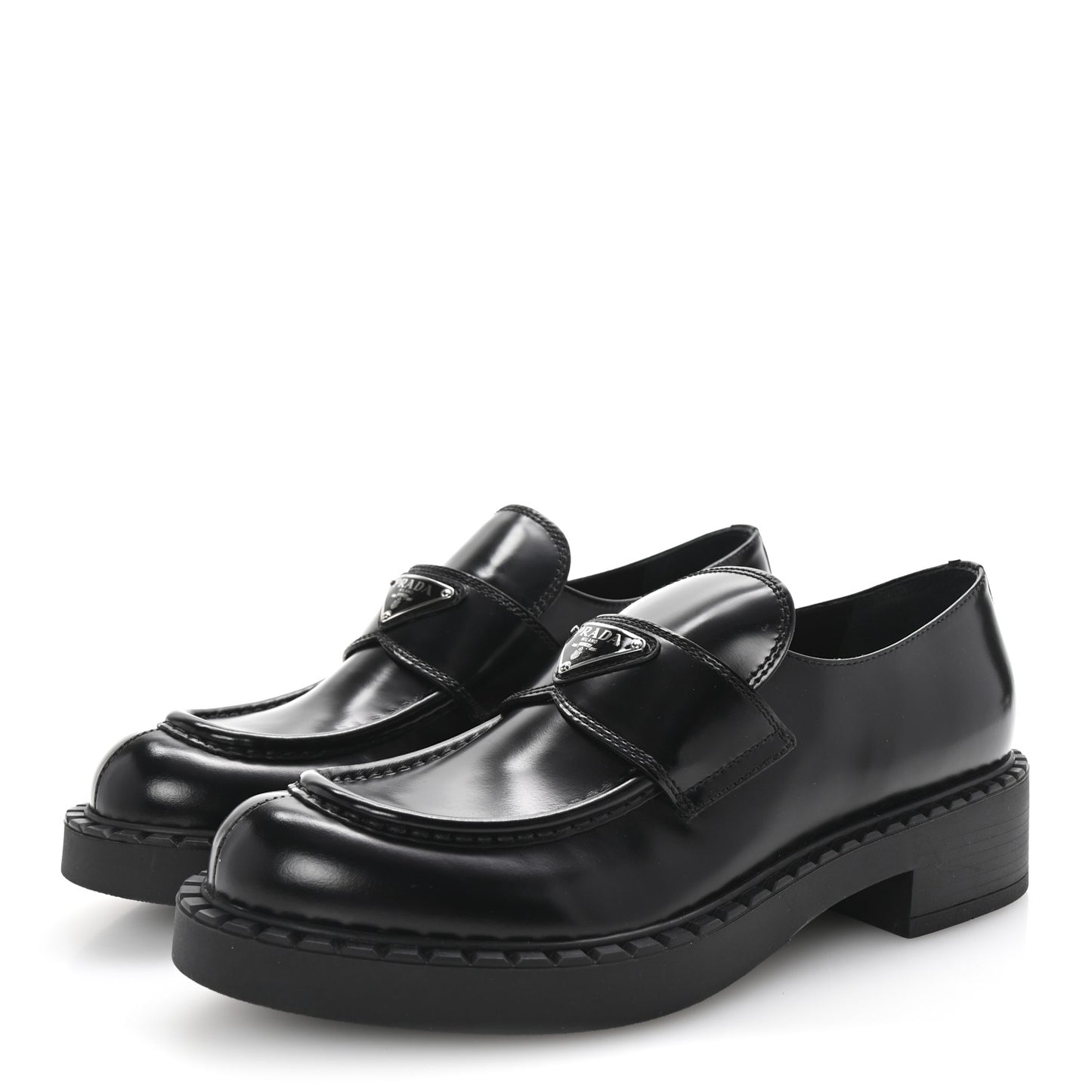 Spazzolato Metal Triangle Logo 50mm Loafers 40.5 Black