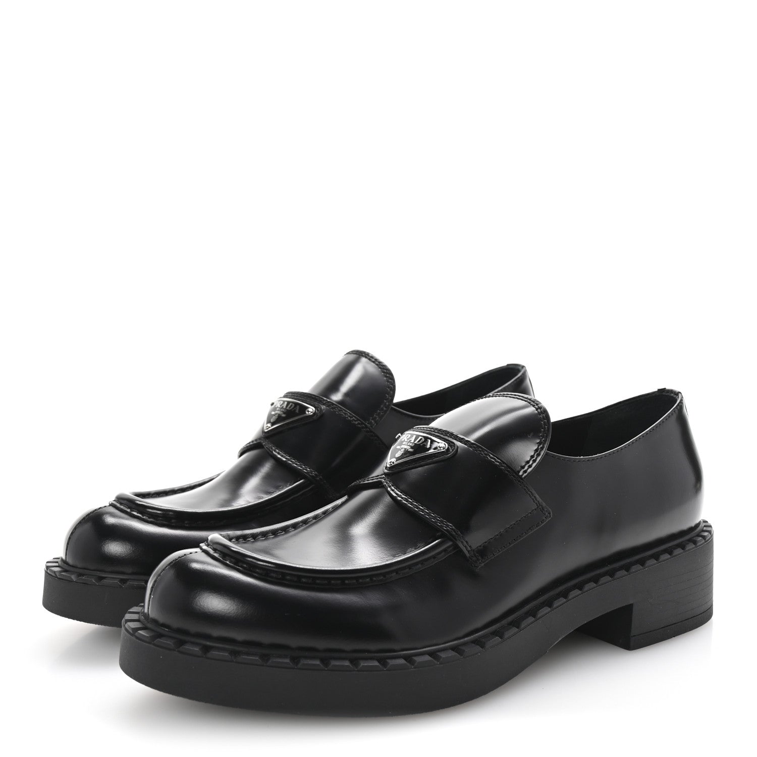 Prada Spazzolato Metal Triangle Logo 50mm Loafers 40.5 Black 4 of 10