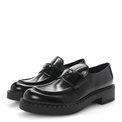 Prada Spazzolato Metal Triangle Logo 50mm Loafers 40.5 Black 4 of 10