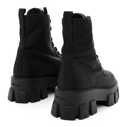Prada Re-Nylon Gabardine Metal Triangle Logo Monolith Pouch Pocket 55mm Boots 39 Black 4 of 9