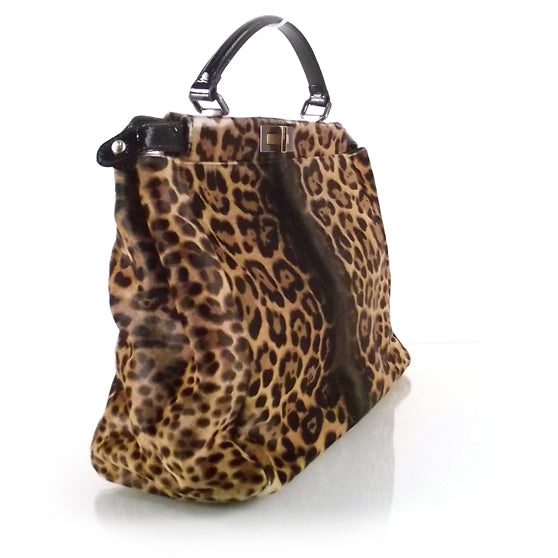 Fendi Calf Hair Leopard Print Zucca Large Peekaboo Iconic Satchel Tobacco 3 of 10