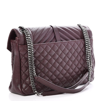 Saint Laurent Calfskin Mixed Matelasse Triquilt Large Monogram Envelope Satchel Bordeaux 4 of 10