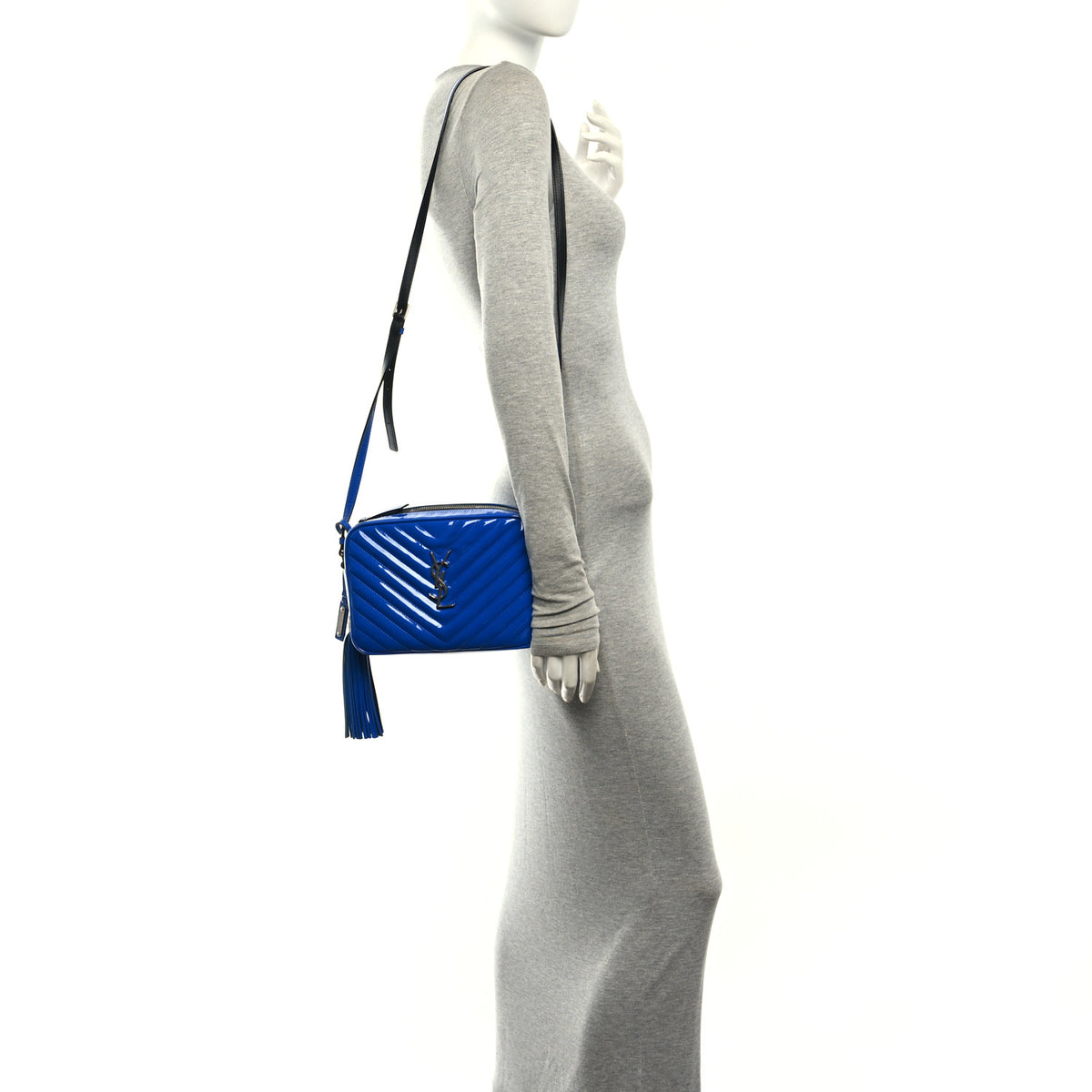 Patent Calfskin Matelasse Monogram Lou Camera Bag Royal Blue