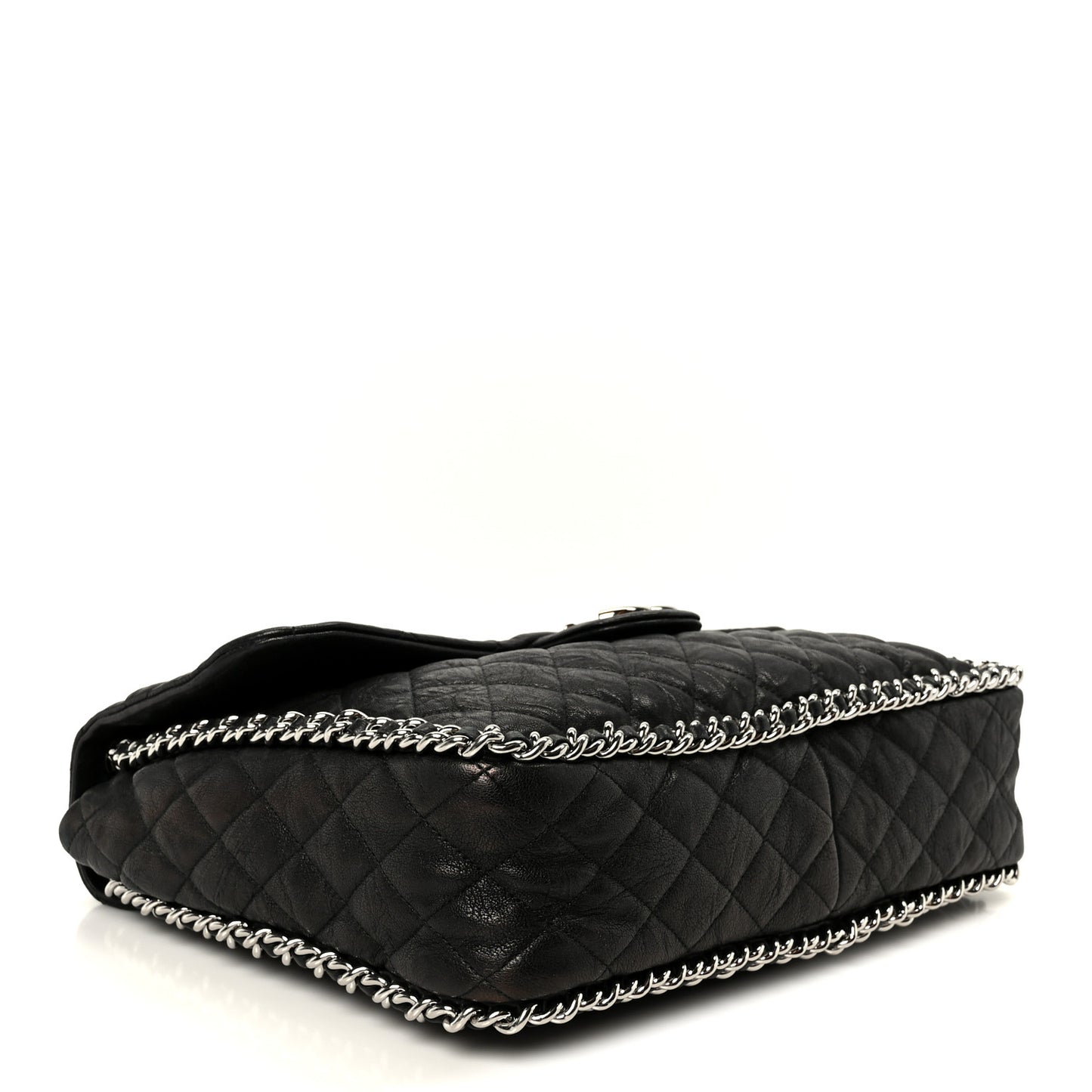 Washed Lambskin Quilted Maxi Chain Around Flap Black