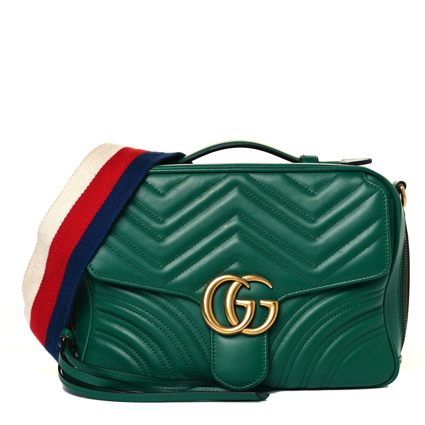 Calfskin Matelasse Sylvie Web Small GG Marmont Top Handle Shoulder Bag Emerald