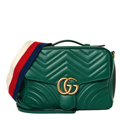 Gucci Calfskin Matelasse Sylvie Web Small GG Marmont Top Handle Shoulder Bag Emerald 2 of 18