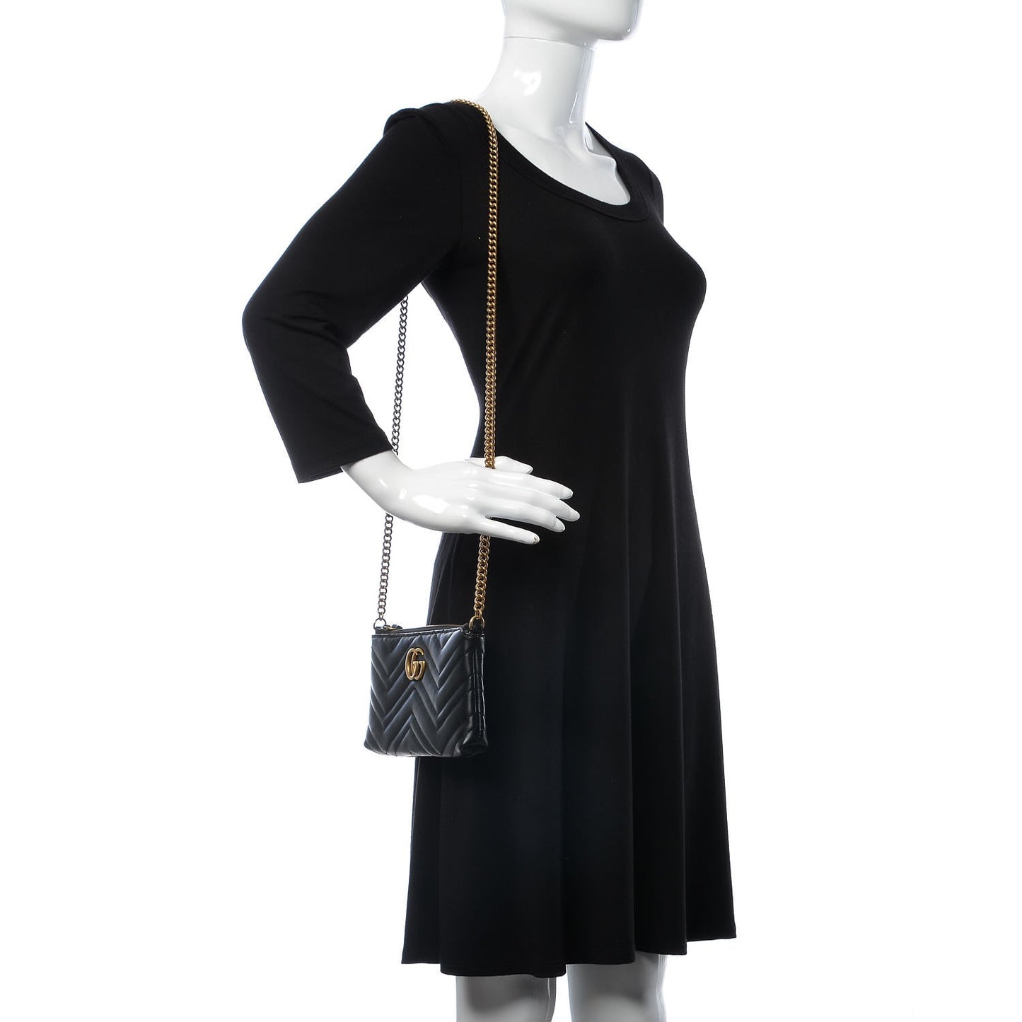 Calfskin Matelasse Mini GG Marmont Chain Bag Black