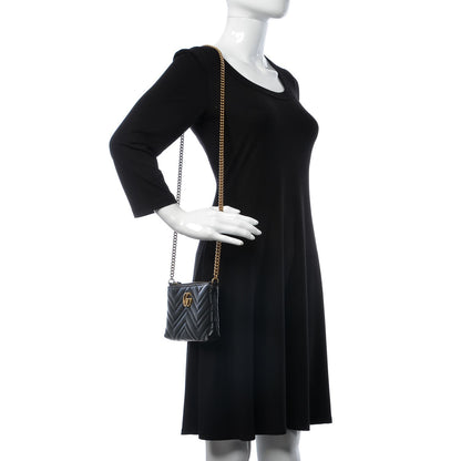 Gucci Calfskin Matelasse Mini GG Marmont Chain Bag Black 2 of 7