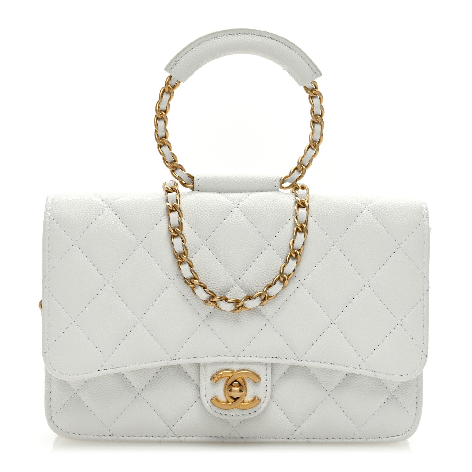 Chanel Caviar Quilted Chain Handle Round Wallet On Chain WOC White 1 of 9