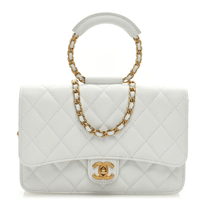 Chanel Caviar Quilted Chain Handle Round Wallet On Chain WOC White 1 of 9