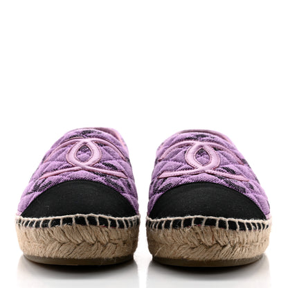 Chanel Cotton Jacquard Grosgrain CC Print Espadrilles 38 Purple Black 2 of 11